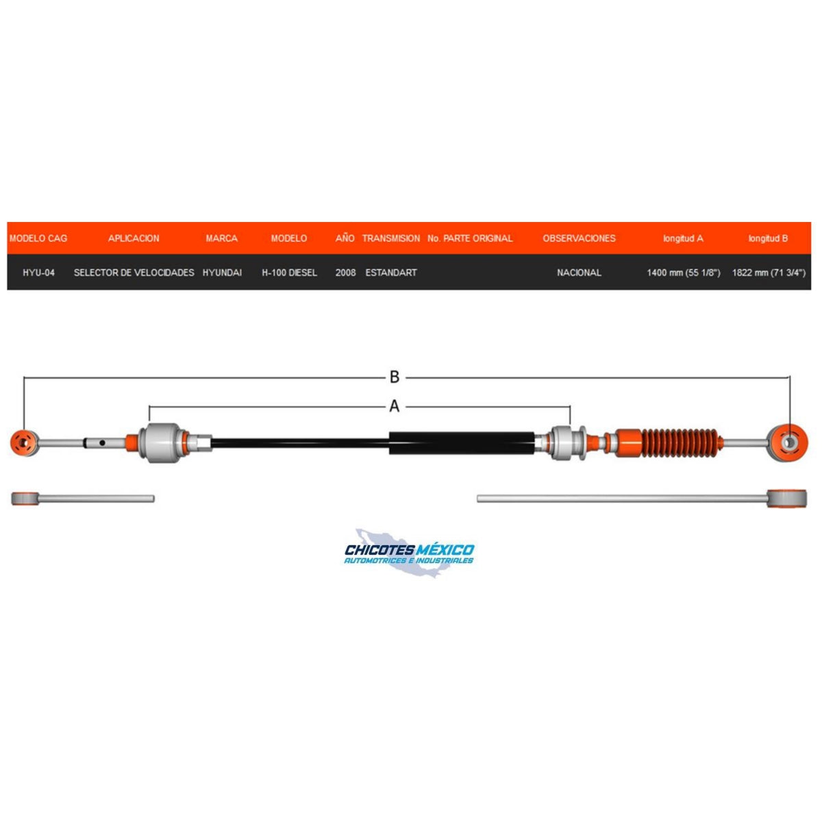 Chicotes Selector Hyundai H-100 Diésel Transmisión Estándar