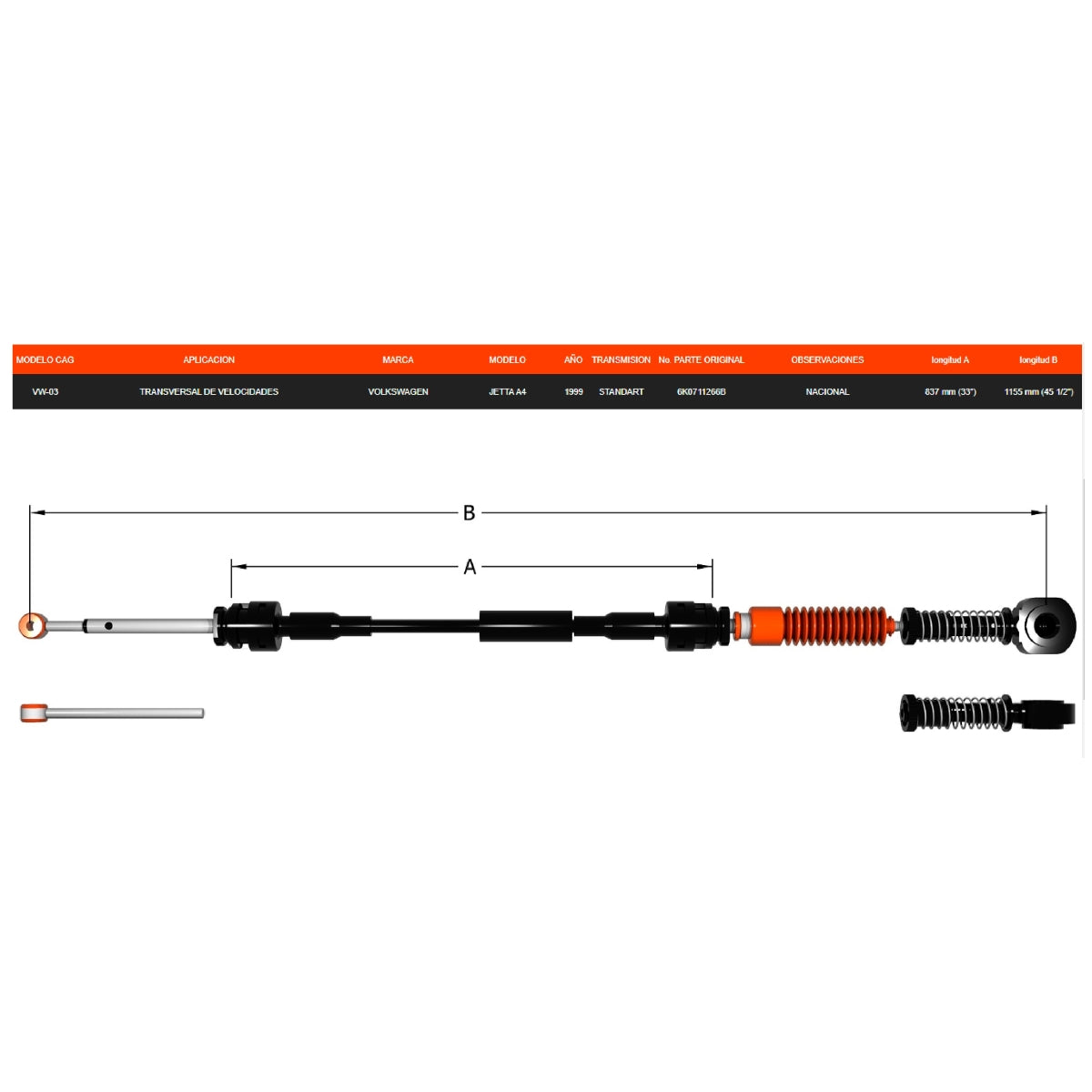 Chicote Transversal De Velocidades Volkswagen Jetta A4 Derby 2004-1999 Estándar