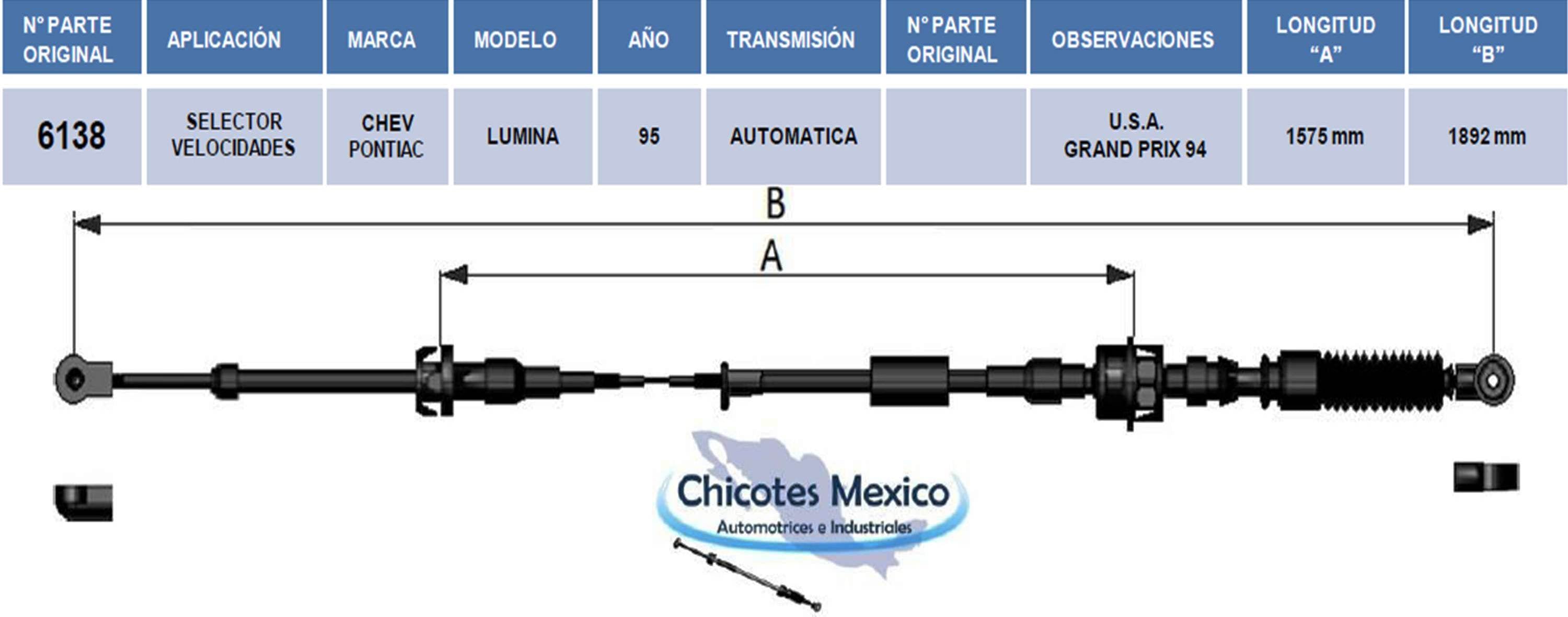 Chicote Chevrolet Pontiac Lumina 1995 Transmisión Automática