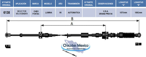 Chicote Chevrolet Pontiac Lumina 1995 Transmisión Automática