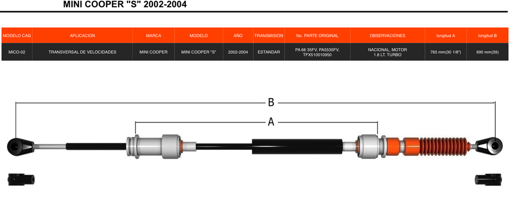 Chicote Transversal Caja Velovidades Para Mini Cooper 2002-2004 Estándar