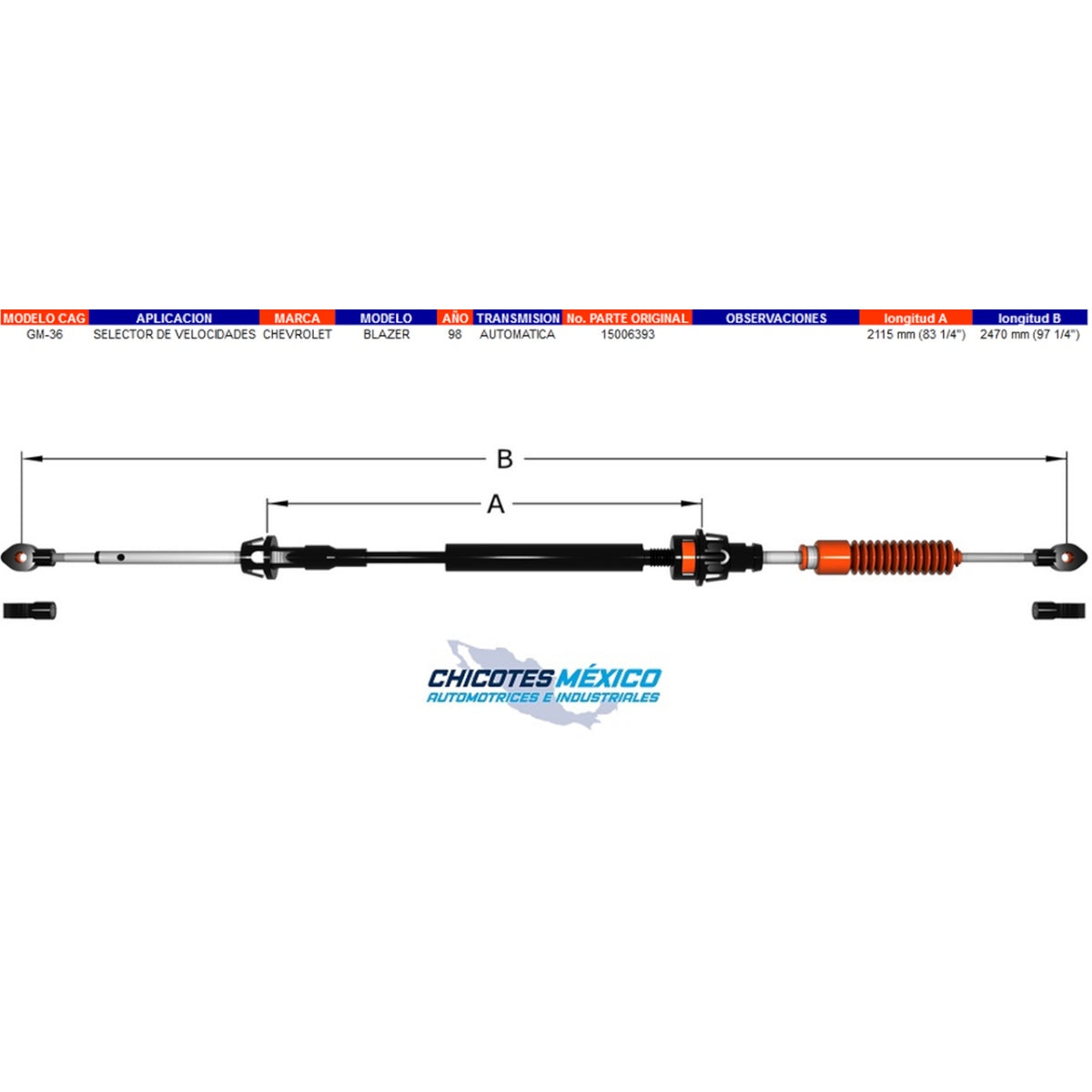 Chicote Selector Para Chevrolet Blazer 1998 Transmisión Automática