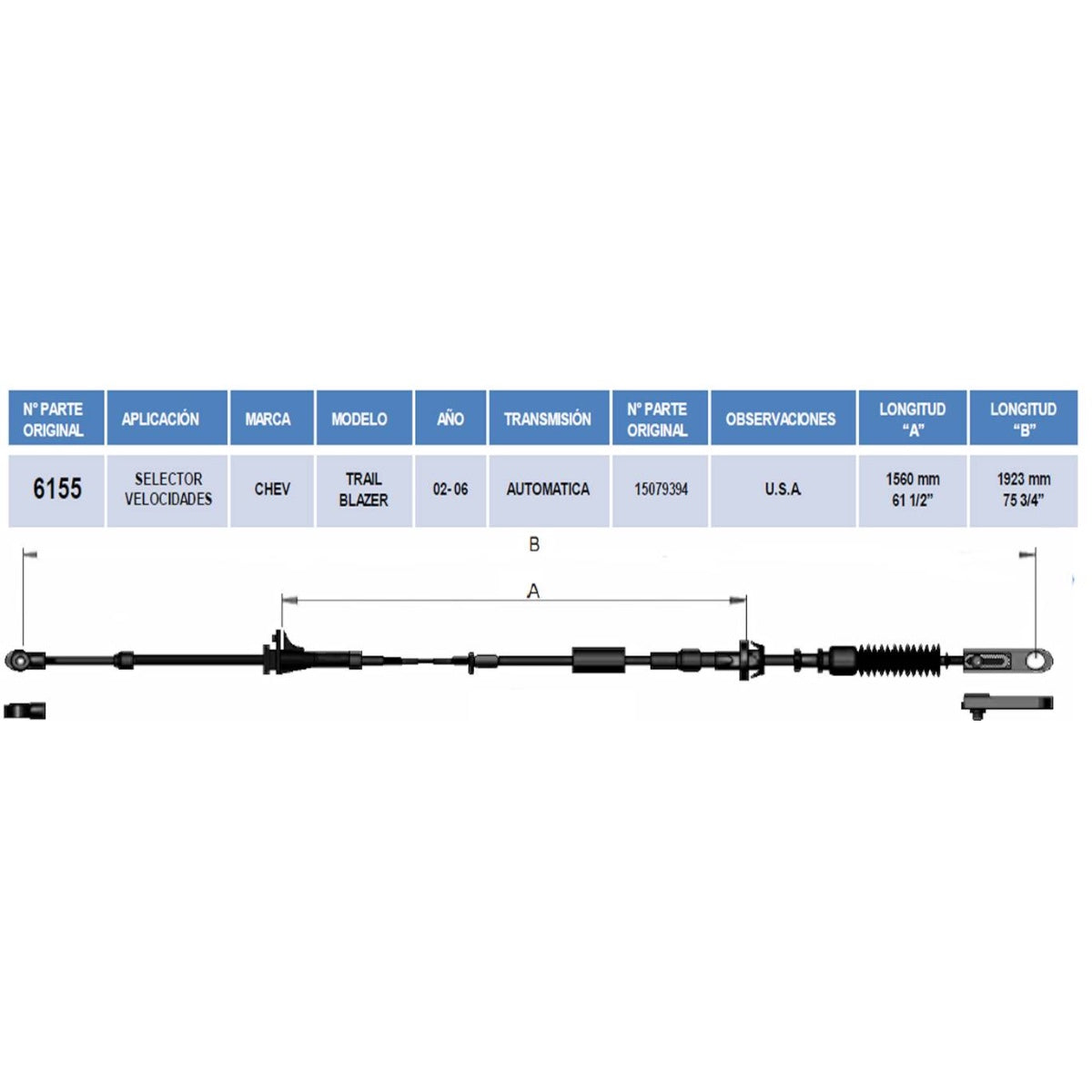 Chicote Selector de Velocidades Chevrolet TrailBlazer 2002-2006 – Transmisión Automática