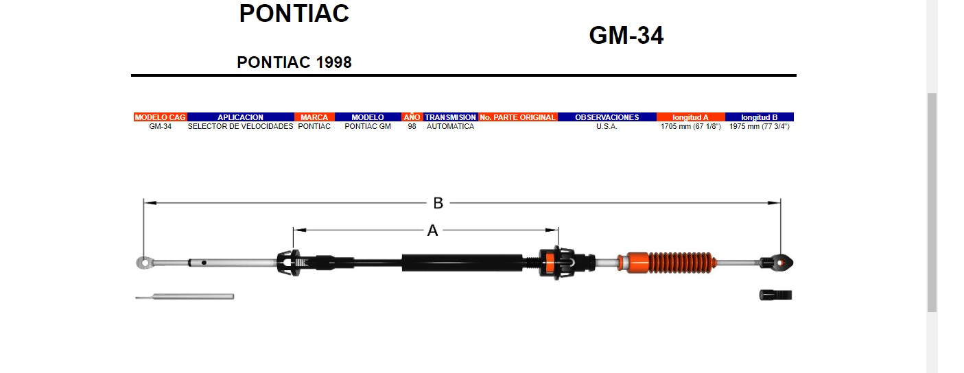 Chicote Para Pontiac Grand AM 1998 Transmisión Automática.