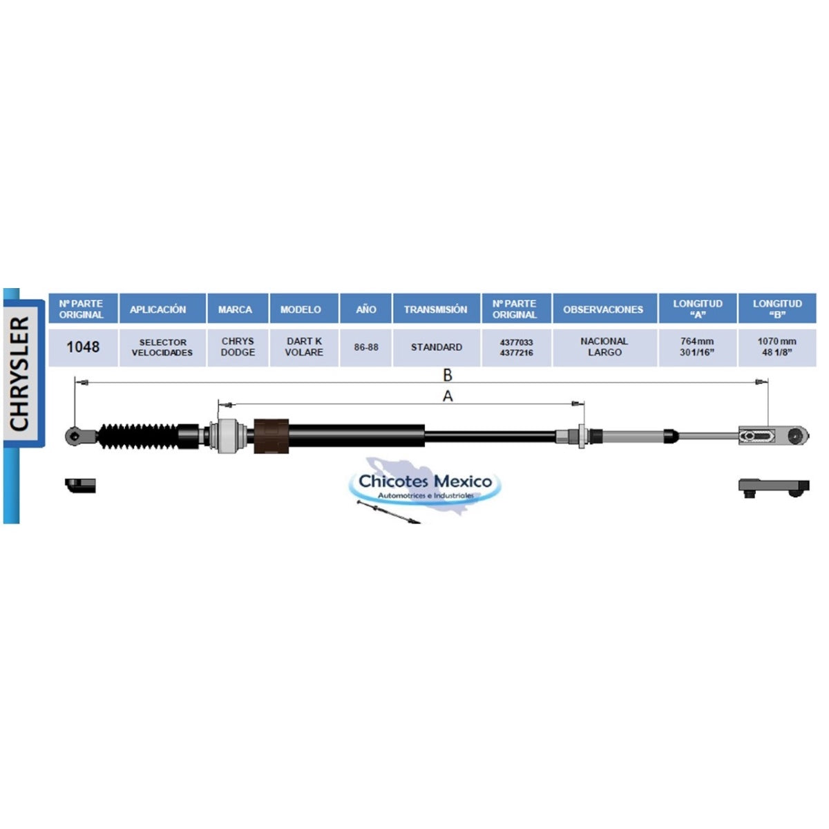 Chicote Selector De Velocidades Chrysler Dodge Dart K Volare 1986-1988 Estandar