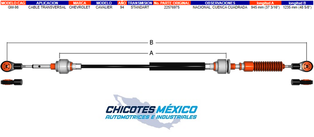 Chicote Chevrolet Cavalier 1994 Transmisión Estándar