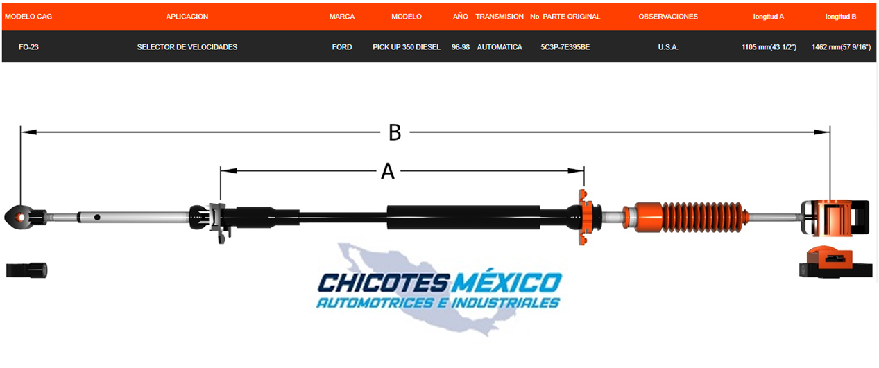 Chicote Selector Ford Pick Up F-350 1996-1998 Diesel Transmisión Automática