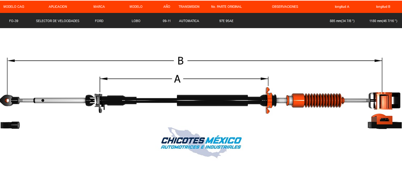 Chicote Selector Ford Lobo 2009-2011 Transmisión Automatica