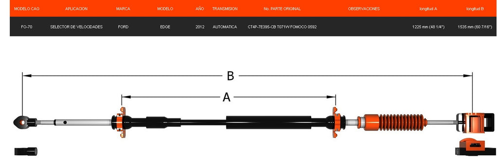 Chicote Selector Para Ford Edge 2012 Transmisión Automática.