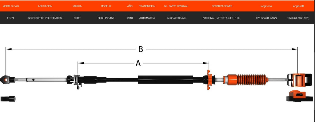 Chicote Selector Para Ford Pick Up F-150 Año 2010 Transmisión Automática