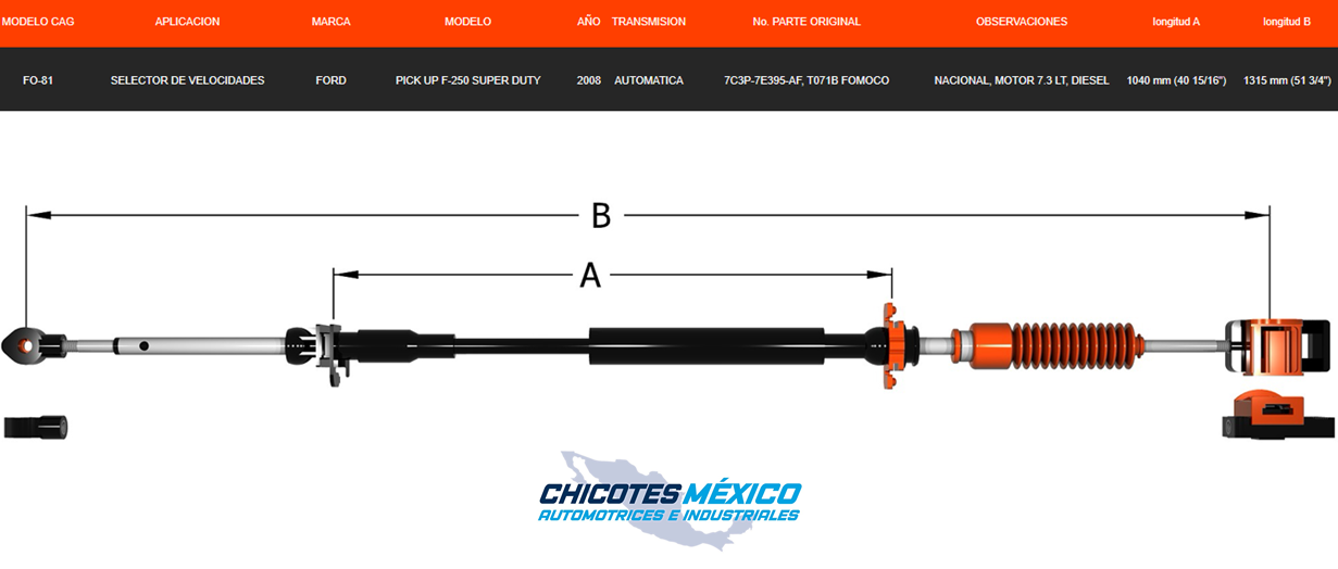 Chicote Selector Para Ford Pick Up F-250 Super Duty Año 2008 Transmisión Automática