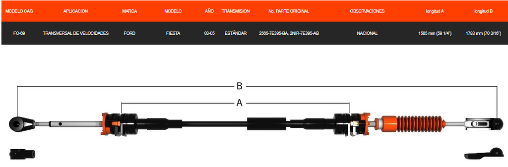 Chicote Transversal De Velocidades Para Ford Fiesta/Ecosport 2003-2005