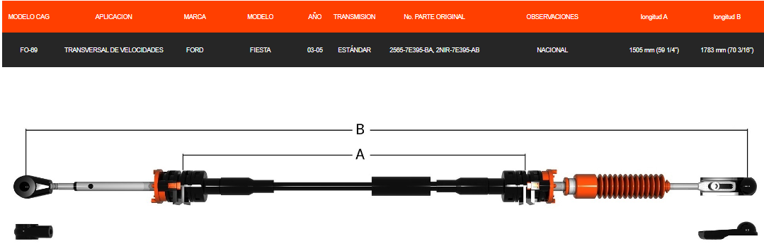 Chicote Transversal De Velocidades Para Ford Fiesta/Ecosport 2003-2005