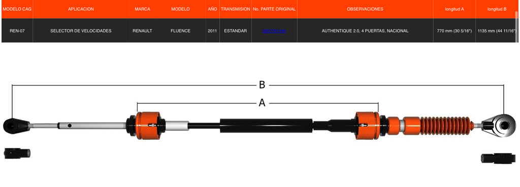 Chicote Selector de Renault Fluence 2011 Transmisión Estándar