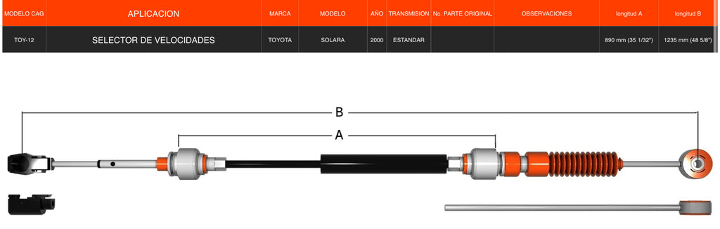 Chicote Selector para Toyota Solara 2000 Estándar Para Palanca Velocidades