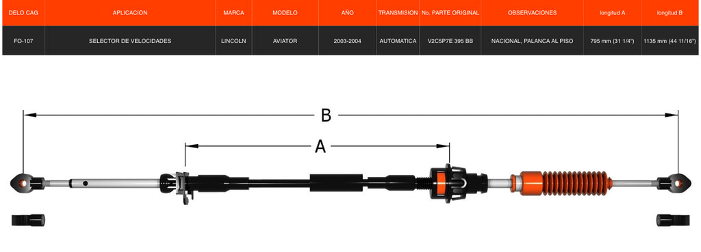 Chicote Selector Lincoln Aviator 2003-2004 Transmisión Automática