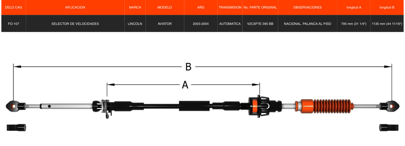 Chicote Selector Lincoln Aviator 2003-2004 Transmisión Automática
