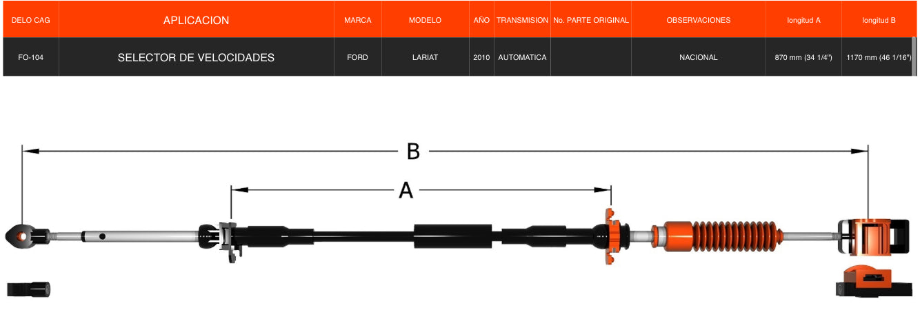 Chicote Selector para Ford Lariat 2010 Transmisión Automática