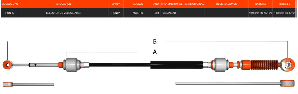 Chicote Selector Para Honda Accord Año 1998 Transmisión Estándar.