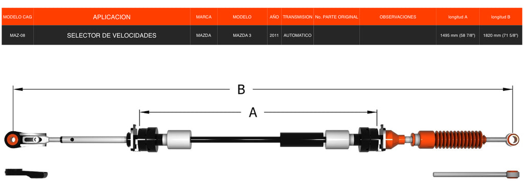 Chicote Selector Para Mazda 3, Año 2011 Transmisión Automática
