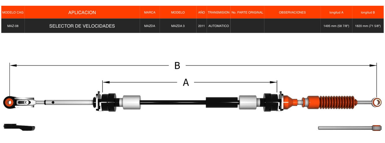 Chicote Selector Para Mazda 3, Año 2011 Transmisión Automática