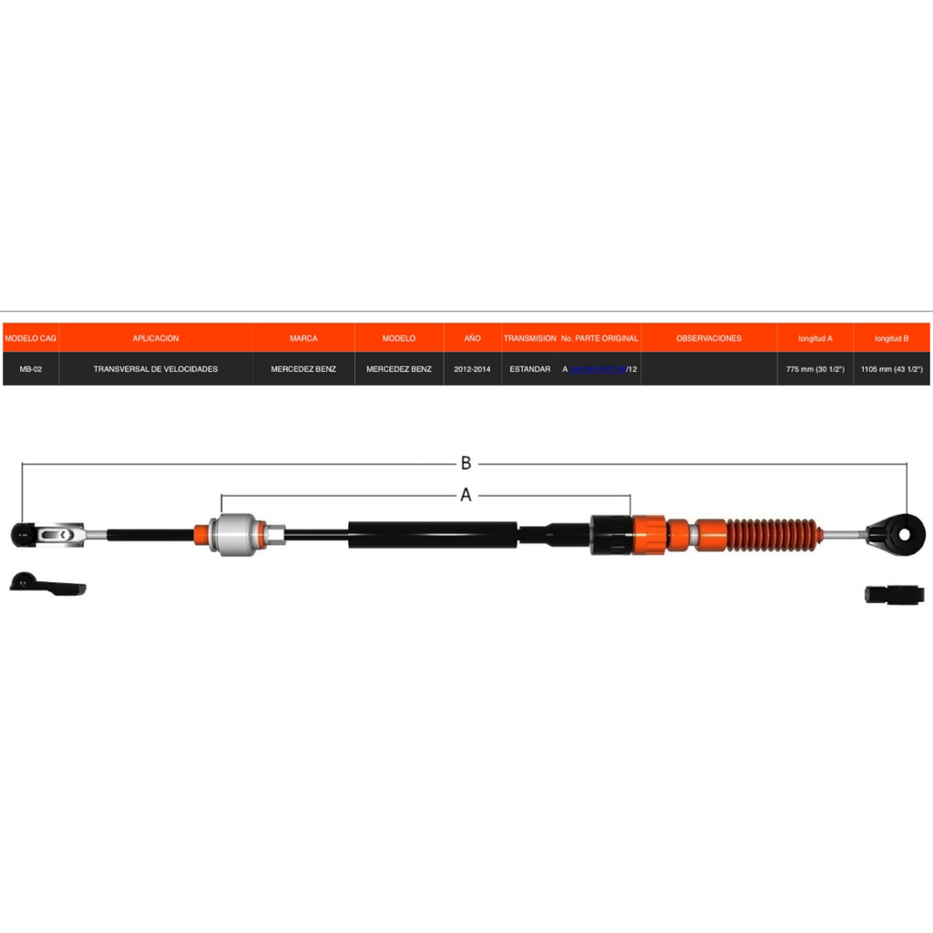 Cable Transversal Mercedez Benz C-200 Transmision Estándar 2012-2014
