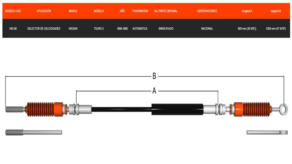 Chicote Selector de Velocidades Nissan Tsuru II 1989-1992 – Transmisión Automática