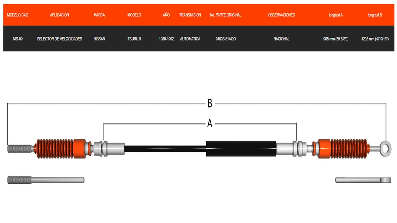 Chicote Selector de Velocidades Nissan Tsuru II 1989-1992 – Transmisión Automática