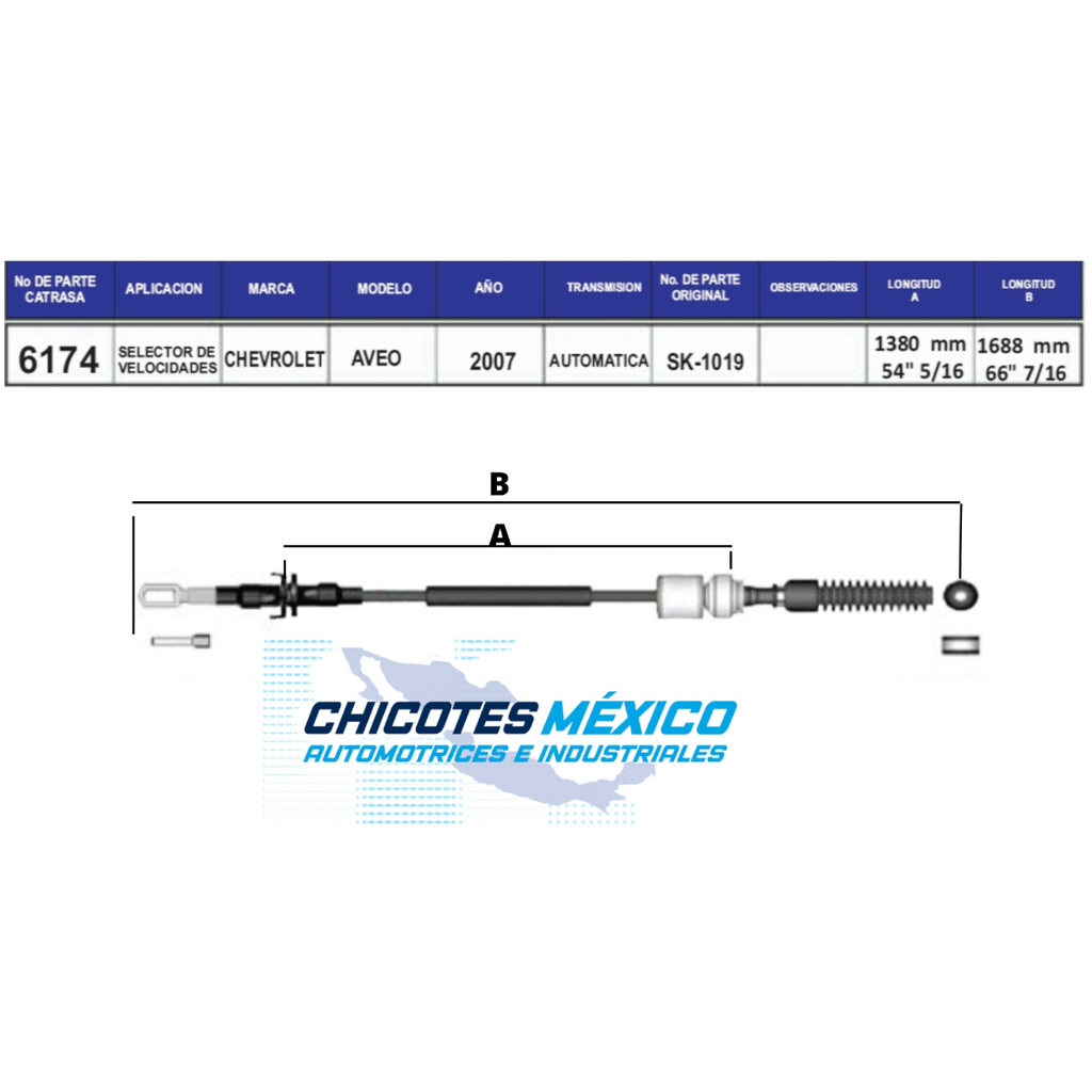 Chicote Selector de Chevrolet Aveo 2008-2017 Transmisión Automática