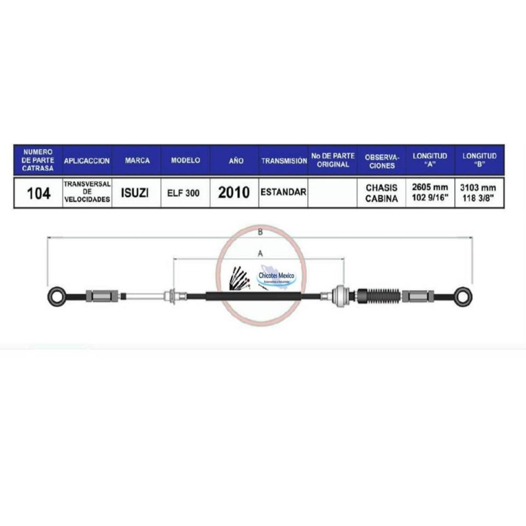 Chicote Transversal Isuzu Camión Elf 300 Transmisión Estándar 2010-2013