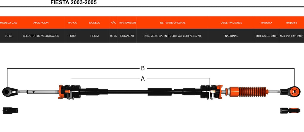 Chicote Selector de Caja para Ford Fiesta O Ecosport 2003- 2005 Transmisión Estándar