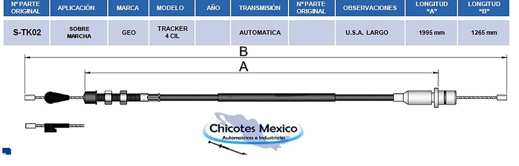 Chicote De Sobre Marcha Chevrolet Tracker Transmisión Automática